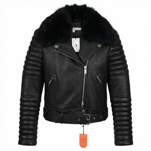 The Arrivals Black Lambskin Leather Women's Moto Jacket Size M